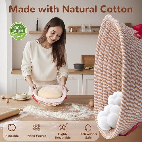 Sourdough Starter Kit, 9" Round and 10" Oval Banneton Bread Baking Supplies, Bread Making Tools Kit, Sourdough Proofing Basket, Sourdough Kit Gifts for Bakers Women Wife Mom thumbnail 3