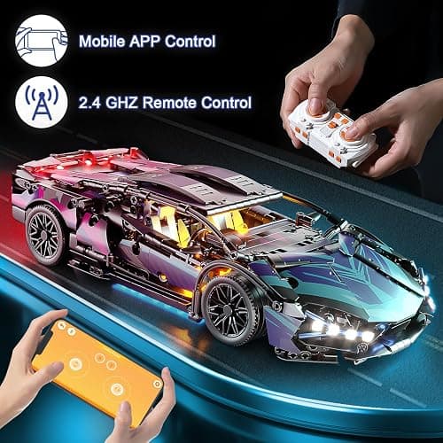 PinkBee Sport Car Building Block Sets for Adults Technical Remote Control APP Race Car with LED Lights,Collectible 1:14 Model Engineering Toy Men Teens Boys Birthday Age 8+ 8-12 13 thumbnail 6