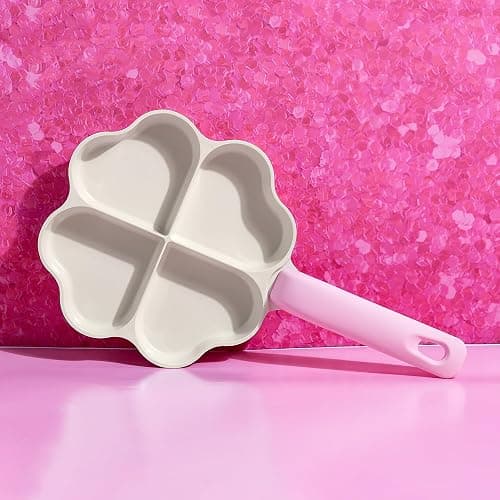 Paris Hilton Heart-Shaped Divided Fry Pan, Ceramic Nonstick Frying Pan with Individual Heart Sections, Dishwasher Safe, 8-Inch, Pink thumbnail 2