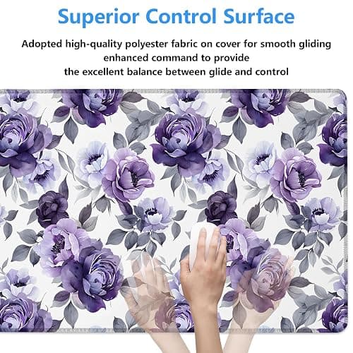 Purple Floral Mouse Pad Gifts 31.5" x 11.8", Non-Slip Rubber Base MousePads for Computers Laptop School Office Home Accessories Decor, Mouse Pad, Keyboard Desk Mat thumbnail 5