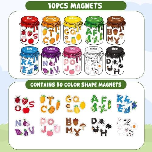 10Pcs Magnetic Color Sorting Set, 60 Cute Alphabet Animals Shape Matching Fridge Magnets for Kids Early Education Color Sorting Fine Motor Skills thumbnail 3