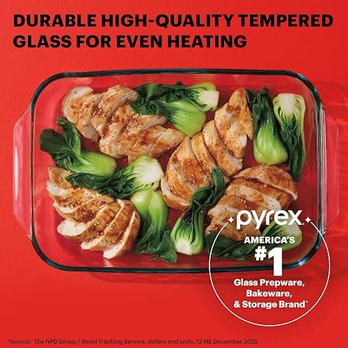 Pyrex Basics 3-Pack Glass Baking Dish Set (2QT, 3QT, 4.8QT) With BPA-Free Lids, Rectangular Glass Bakeware, Dishwasher, Microwave, Freezer & Pre-Heated Oven Safe thumbnail 4