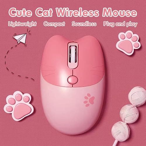 Lomiluskr Cute Cat Wireless Mouse, Lightweight Soundless Mice, 2.4G Wireless Mice, Candy Colors, Kawaii Mouse for Girls and Kids (Pink) thumbnail 3