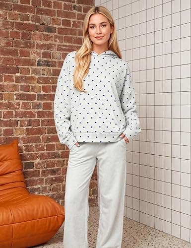 HOCANDY Women Polka Dot Hoodie Oversized Fleece Hooded Sweatshirt Long Sleeve Drop Shoulder Graphic Print Hoodies with Pocket thumbnail 5