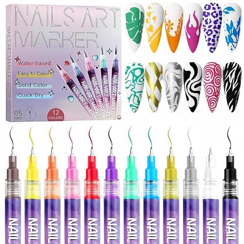 Nail Art Pens 12 Colors - 3D Quick-Dry Nail Art Markers for Kids, Girls, Drawing Painting Liner Brush for Painting, Drawing, Lines & Designs, Gifts for Women Girls - Image 1