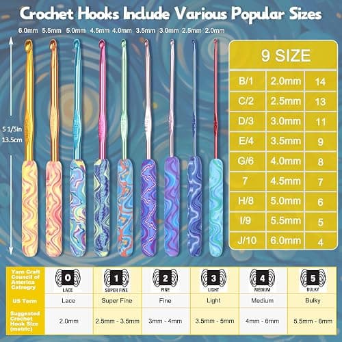 Coopay Warm Crochet Hooks Comfort Grip, Pretty Starry Night Art Handle Crochet Set for Beginners, Longer Aluminum Shaft Crochet Hook Set 2.0mm-6.0mm, Smooth Crochet Needles Set for Crochet Yarn thumbnail 6