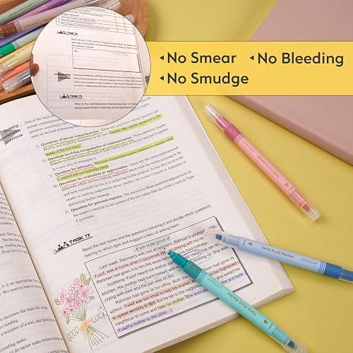 WRITECH Dual Tip Highlighter Markers: Aesthetic Fine & Chisel Tip Pastel Vintage Marker Multicolor Pens Pack No Bleed & Smear for Bible Highlighting Journaling, Assorted Colors 12ct thumbnail 6