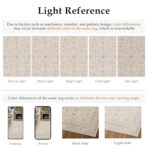 WondRg 8x10 Beige Neutral Living Room Area Rug | Washable, Low Pile, Accent, Vintage, Soft, Non Slip, Carpet for Bedroom Dining Room Nursery Office Indoor Home Decor thumbnail 9