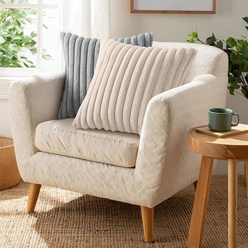 Pallene Faux Fur Plush Throw Pillow Covers 18x18 Set of 2, Luxury Soft Fluffy Striped Decorative Pillow Covers for Sofa, Couch, Living Room, Apricot - 18" x 18" (Pack of 2) - Apricot thumbnail 5