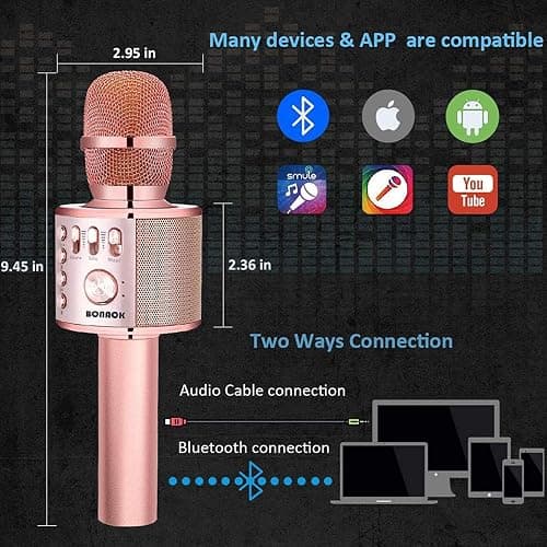BONAOK Wireless Bluetooth Karaoke Microphone, 3-in-1 Portable Handheld Mic Speaker Machine for All Smartphones,Gifts to Girls, Boys Kids Adults All Age Q37(Champagne) thumbnail 4