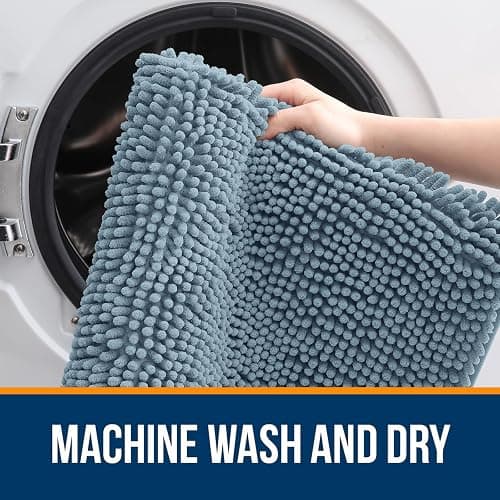 OLANLY Bathroom Rugs 30x18, Extra Soft Absorbent Chenille Bath Rugs, Rubber Backing Quick Dry, Machine Washable Bath Mats for Bathroom Floor, Tub and Shower, Home Decor Accessories, Airy Blue thumbnail 5