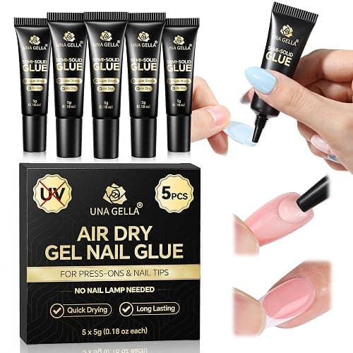UNA GELLA 5 Pack 5g Solid Nail Glue, Air-Dry Strong Nail Glue for Press Ons | No U V/LED Lamp Needed Quick Drying Glue Gel for False Nails with Precise Gap-Filling Control thumbnail 8