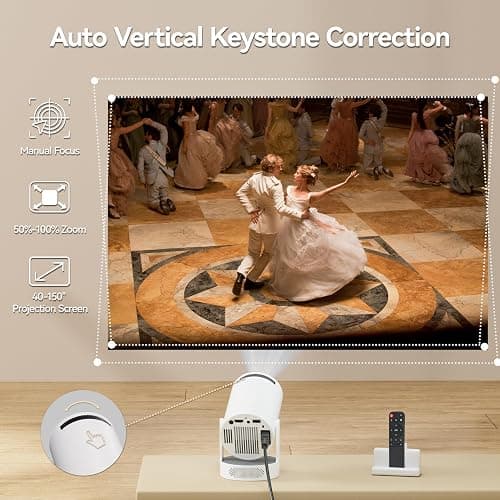 Smart Mini Projector with Android 11 & 5000+ Apps, 4K Supported Full HD 1080P, 20000 Lumens, Wi-Fi 6 & Bluetooth 5.0, 180° Rotatable Home Cinema Projector with Auto Keystone & HiFi Speakers thumbnail 4