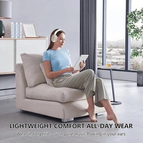 Awrotye Active Noise Cancelling Headphones,Wireless Bluetooth Over Ear Headphones,Hi-Res Audio,70H Playtime,Lightweight Foldable Comfort Soft Earpads Headset for Gym,Travel,iOS/Android-Beige White thumbnail 6