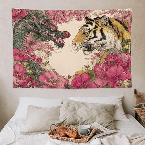 MFOOYYI Tiger Dragon Face To Face Tapestry Wall Hanging Large Wall Art Decor Flag Backdrop for Bedroom Living Room Dorm 40"×60" thumbnail 7