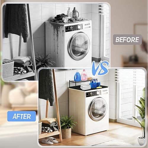 Washer and Dryer Countertop with Non-Slip Laundry Room Shelf Mat Universal Front Load Washer and Dryer Countertop Set, Washer Dryer Shelf with Mat for Laundry Room (Metal Shelf + Silicone Mat) thumbnail 5