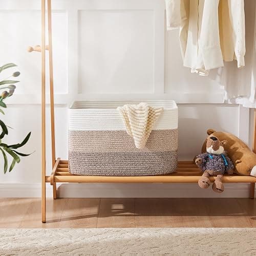 Artfeel Blanket Basket,Rectangle Woven Baskets for Storage,65L Laundry Basket for Decorative Nursery Blanket,Toys,Dirty Clothes and Magazine in Shelves,Baby Room,and Living Room thumbnail 5