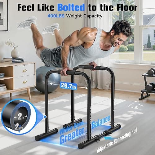 Sportsroyals Adjustable Dip Bar Station, Heavy Duty Parallette & Parallel Bars, 400LBS Stable Dip Stands for Home Gym, Calisthenics & Upper Body Workout Equipment thumbnail 2