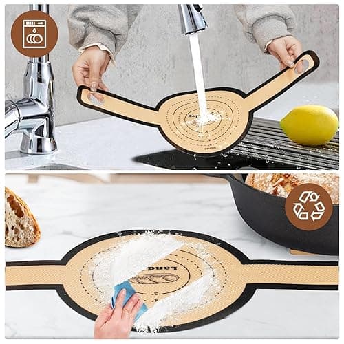 Silikon Backmatte für Dutch Oven,backmatte brot,Antihaft 2 PCS, leicht zu reinigen, wiederverwendbare Silikon Backmatte mit langen Griffen,Teigmatte mit Teigschneider thumbnail 7