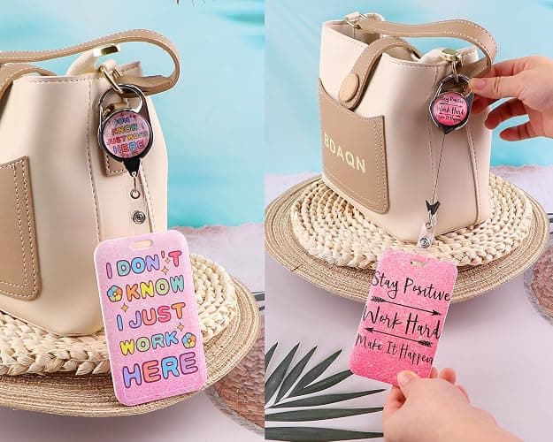 Pink ID Lanyard Badge Holder Cute Keychain for Women Girls Teachers for ID Badge Breakaway Aesthetic Marble Lanyard for Keys School ID Holder thumbnail 6