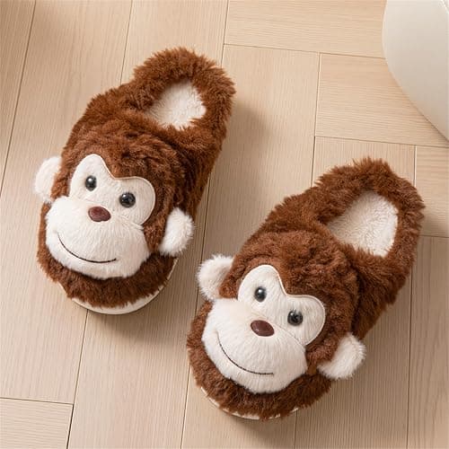 WMYDHCGD Monkey Animal Slippers for Women Cute Plush Home Warm Winter Indoor Shoes thumbnail 3