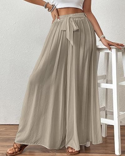 Bsubseach Wide Leg Pants Woman Flowy Floral Palazzo Pants for Women High Waisted Summer Casual Trousers Cruise Outfits thumbnail 6