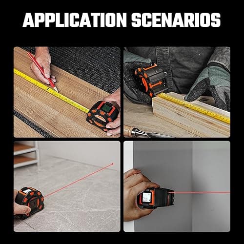 MILESEEY 2-in-1 Laser Measuring Tape, 16Ft Tape Measure & 131Ft Rechargeable Laser Measurement Tool with Backlit Display, Auto-Lock Tape with Magnetic Hook, M/Ft/in/Ft+in, 20 Groups Historical Memory thumbnail 9