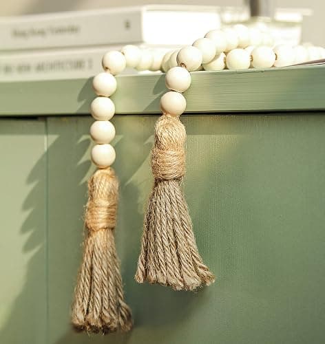 Meplait 39in Wood Bead Garland Farmhouse with Tassels,Versatile Prayer Beads Boho Chic Wall Hanging Home Decor(Natural) thumbnail 5