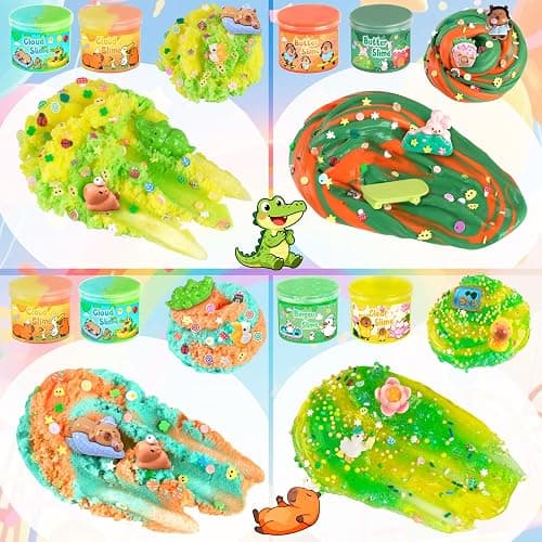LAWOHO 6 Pack Capybara Slime Kit, Cloud Butter Clear Crunchy Slime with Slime Add-Ins, Non-Sticky Bingsu Slime Toys for Stress Relief, DIY Capybara Party Favors for Birthday Goodie Bag Stuffers thumbnail 6