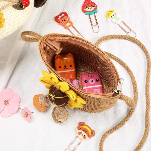 Weewooday 5 Pieces Little Girls Straw Purses Easter Sunflower Straw Shoulder Crossbody Bag Cute Shoulder Girlish Woven Bag for Outdoor Activities, 5 Styles thumbnail 2