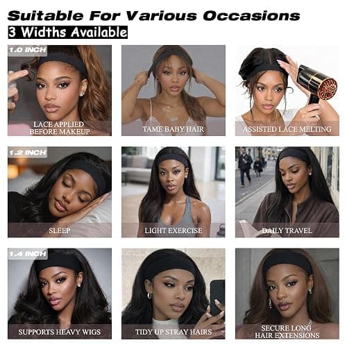 Mibeke Wig Band for Lace Front, Non-Slip Adjustable Elastic Lace Bands for Wigs, 3 Sizes Per Pack for Melting Lace Wig Edge Band thumbnail 4