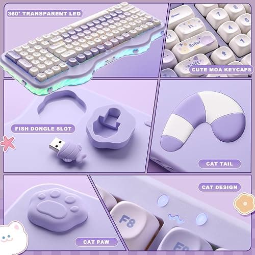 YUNZII C98 Wireless Mechanical Keyboard with Number Pad,99 Key BT5.0/2.4G/USB-C Hot Swap Gasket Mount with PBT MOA Keycaps,Custom RGB,Cute Cake Keyboard for Win/Mac (Purple, Candy Linear Switch) thumbnail 8