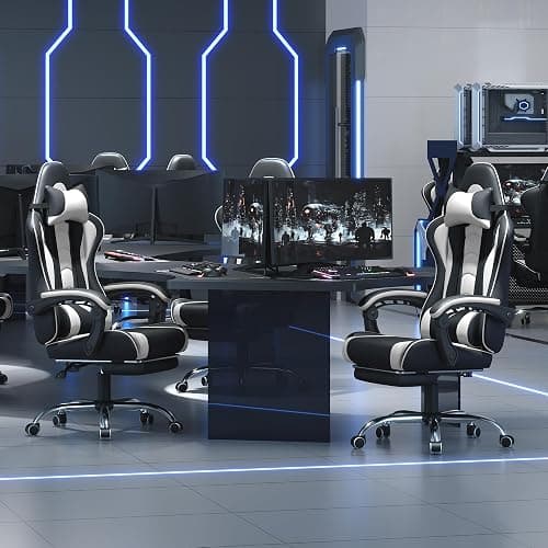 Yaheetech Gaming Chair, Video Game Chair with Massage Lumbar Support and Footrest Height Adjustable Ergonomic Computer Gaming Chair with Swivel Seat and Headrest, Black/White thumbnail 9