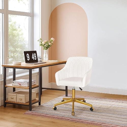 VECELO Modern PU Swivel Home Office Desk Chair with Back & Rolling Wheels, Adjustable Seat Height for Girls Women Bed Room Vanity Makeup/Task/Computer Work, White thumbnail 6