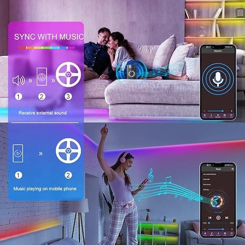 HBOWMDJIA 100ft Led Lights for Bedroom, Led Strip Lights Music Sync Corlor Changing, Led Light Strip with Remote & App Control RGB Strip, Led Lights for Room Dorm Home Classroom Ceiling Decor thumbnail 3