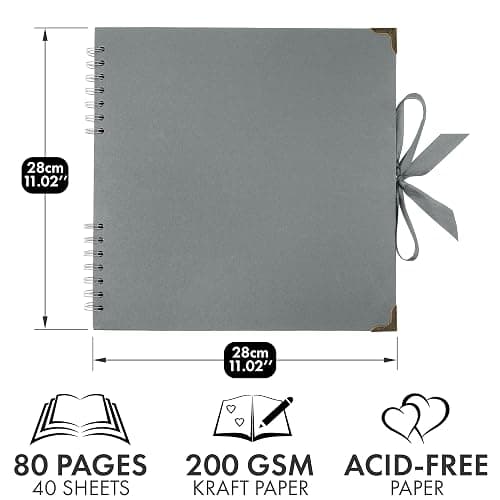 Bstorify Square Scrapbook Photo Albums 80 Pages (11 x 11 Inch) Grey Thick Paper, Hardcover, Ribbon Closure - Ideal for Your Scrapbooking Albums, Art & Craft Projects (Grey, 11 x 11 Inch) thumbnail 3