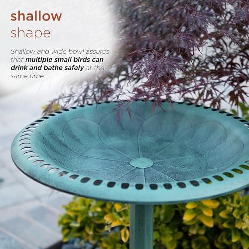 Alpine Corporation TEC116 Outdoor Aged Green Pedestal Birdbath with Scrollwork, 28" Tall, Green thumbnail 7
