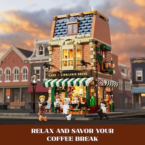 Funwhole Book-Cafe Lighting Building-Bricks Set - City Town Coffee House LED Light Modular Construction Building Model Sets 1718 Pcs for Adults and Teen thumbnail 6