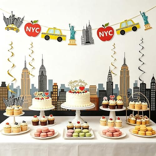 New York Themed Party Decorations | NYC Banner Sign with Hanging Swirls,New York City Theme Birthday Party Decor Supplies thumbnail 5