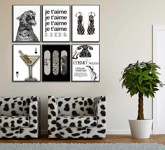 6pcs Stockholm Style Wall Art Trendy Leopard Wall Decor Preppy Aesthetic Cheetah Posters Luxury Fashion Canvas Prints Vintage Boots Martini Pictures for Home Bedroom Apartment Dorm 8x10 Unframed thumbnail 3