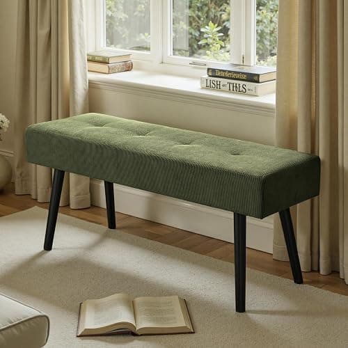 Comfy to go Entryway Bench - Green Bench for Bedroom, Modern Ottoman End of Bed, Corduroy Padded Benches for Living Room, Foyer, Mudroom, Hallway - 39" L x 14" W x 17" H thumbnail 3