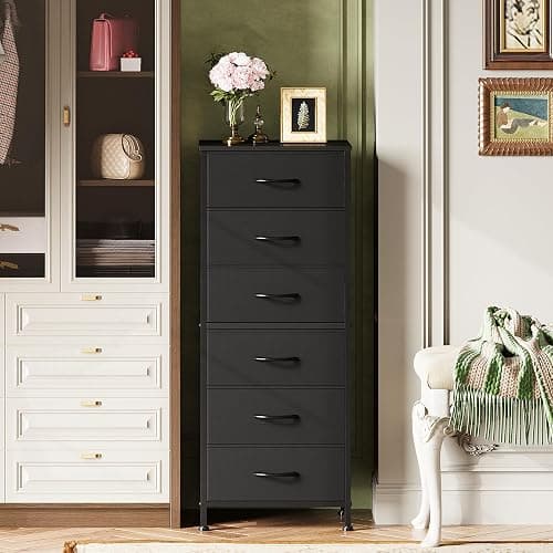 WLIVE Black Tall Dresser for Bedroom, 6 Drawer Dressers & Chests of Drawers, Fabric Dresser for Closet, Living Room, Night Stand with Metal Frame, Storage Tower with Fabric Bins, Wood Top thumbnail 4