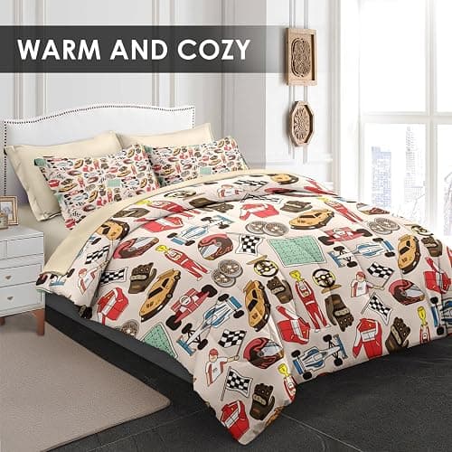 Pamnest Comforter Set Twin Size, Racing Car Competition 5 Pcs Bedding for Kids and Adults, Race Game Cute Wheel Bed Sheet Sets with Fitted Sheet Pillowcase & Sham for Bedroom Bed Decor - Twin - Cartoon Car 1 thumbnail 2
