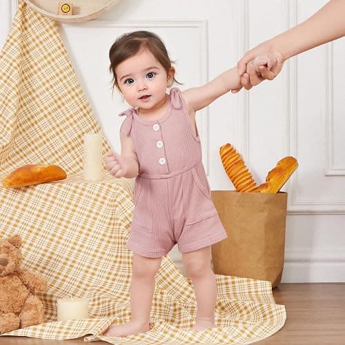 Fernvia Toddler Baby Girl Summer Clothes Sleeveless Ribbed Knitted Jumpsuit Shorts Overalls Baby One Piece Outfit thumbnail 2