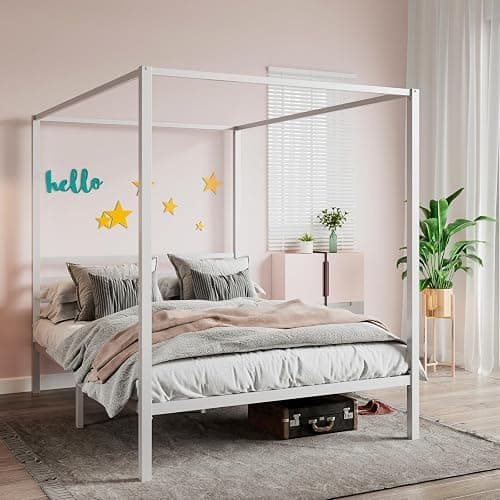 SHA CERLIN Canopy Bed Frame Full Size/Mattress Foundation with Metal Slats Support/No Box Spring Needed/Easy Assembly/White thumbnail 8