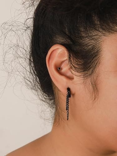 Sacina Huggie Hoop Earrings, Gothic Emo Punk Grunge Earrings, Goth Jewelry, Christmas Jewelry Gifts for Women thumbnail 4