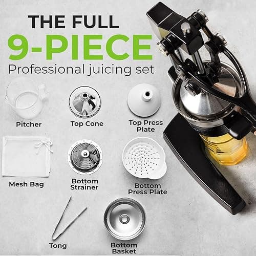 Zulay Kitchen Pulverizer 9 in 1 Cast Iron Juicer - Easy-to-Clean Heavy-Duty Manual Juicer with Presser Attachment to Juice All Types of Fruits! Extra Tall with Stainless Steel Bowl - Black thumbnail 4