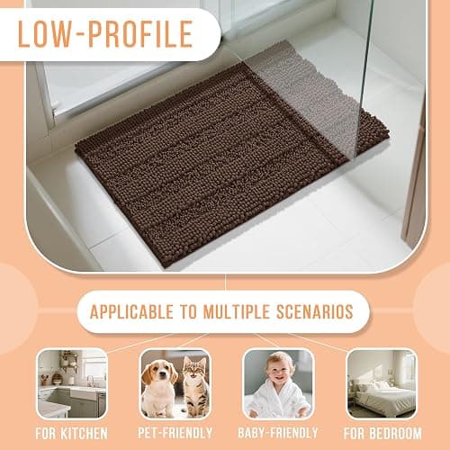 Yimobra Bathroom Rug Mat 44 x 24, Non Slip and Super Absorbent Bath Mat,Machine Washable Quick Dry,Ultra Plush Chenille Shower Rugs for Bathroom Floor Sink Tub and Shower Outside,Brown thumbnail 7