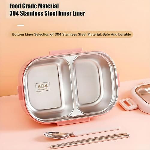 Ausenzup Stainless Steel Lunch Box, 2 Compartment Bento Box for Adults, Easy to Clean, Leak-Proof Design, Food Storage Container with Tableware for Family, Work, Picnics and Travel(850ml, Green) thumbnail 9