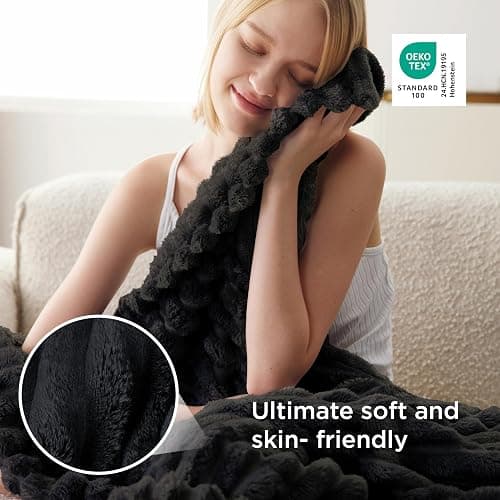 Bedsure GentleSoft Black Throw Blanket for Couch - Cozy Soft Blankets for Women, Cute Small Fleece Throws for Girls, 50x60 Inches thumbnail 5